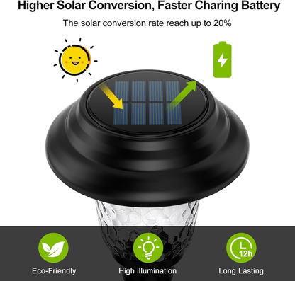 Glass Solar Lights Outdoor Waterproof, 8 Pack Super Bright Solar Pathway Lights, up to 12 Hrs Long Last Auto On/Off Garden Lights Solar Powered, Stainless Steel LED Light for Yard Landscape Cool White
